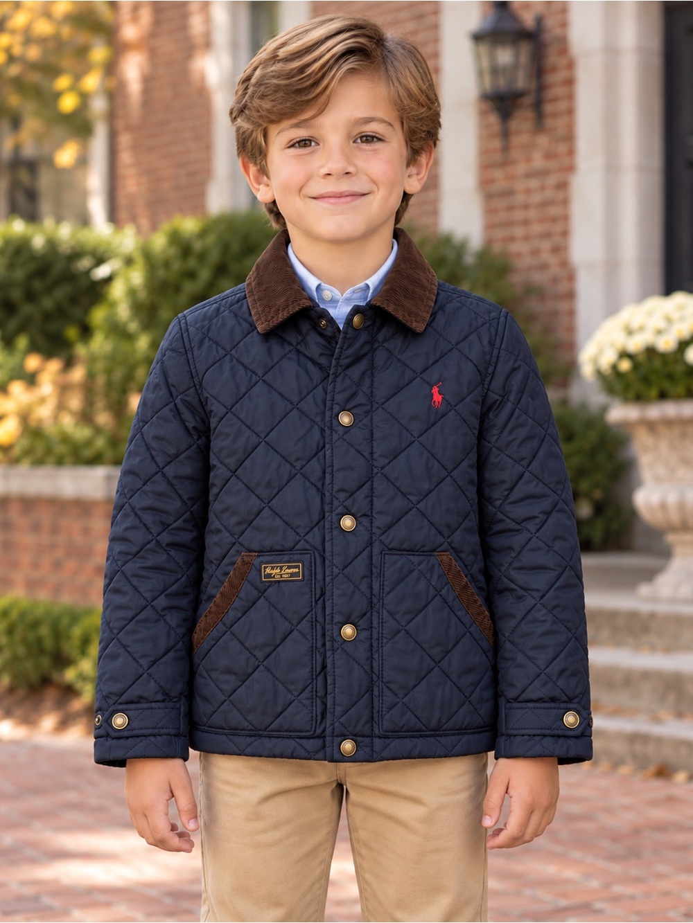 Polo Ralph Lauren Boys Size 7 Navy Quilted Barn Jacket Corduroy Trim Coat Preppy